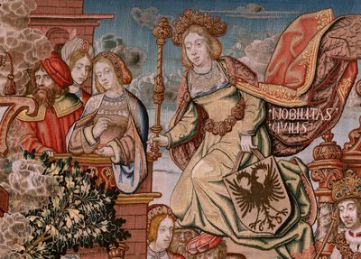 Serie Gli onori. Nobiltà. Quarto arazzo della serie. Modello Cartonisti del circolo di Bernard van Orley e Jan Gossaert (Mabuse). Manifattura Pieter van Aelst, Bruxelles. Ca 1550 da Bernard van Orley