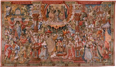 Arazzo fiammingo. Serie Gli Onori. Nobiltà. Quarto arazzo della serie. Modello Cartonisti del circolo di Bernard van Orley e Jan Gossaert (Mabuse). Manifattura Pieter van Aelst, Bruxelles. Ca 1550. Tessuto Oro, argento, seta e lana. da Bernard van Orley