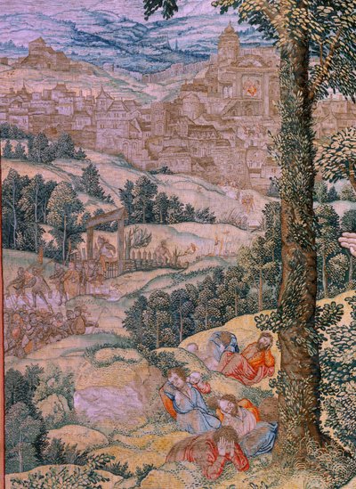 Serie La Passione di Cristo. Cristo nel Monte degli Ulivi. Manifattura Pieter de Pannemaeker, Bruxelles. Cartonista Barend van Orley. Ca 1518-1522 da Bernard van Orley