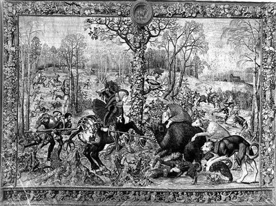 Le cacce di Massimiliano, Capricorno: La caccia al cinghiale, 1521-33 da Bernard van after Orley