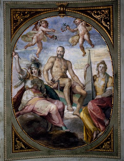 Rappresentazione allegorica di Cosimo I, Sala di Bona, Palazzo Pitti, Firenze, Italia da Bernardino Barbatelli Poccetti