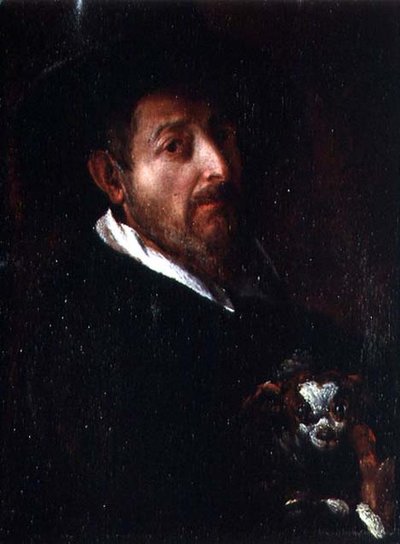 Autoritratto con un cane da Bernardino Barbatelli Poccetti