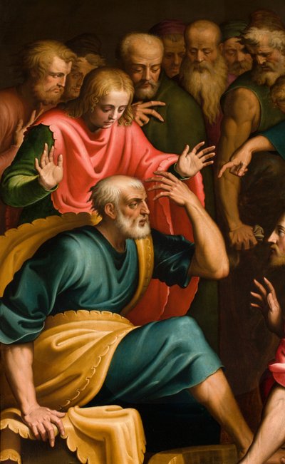 Cappella del SS Sacramento, Prima campata lato sud, Bernardino Campi, Lavanda dei piedi, (dettaglio) 1569 da Bernardino Campi