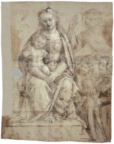 Madonna con Bambino, un santo guerriero (Michele) e un gruppo di fedeli da Bernardino Lanino