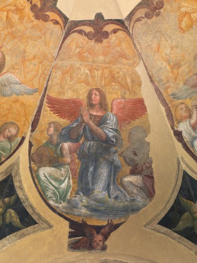 Angelo orante tra due musicisti inginocchiati e cherubini da Bernardino Luini