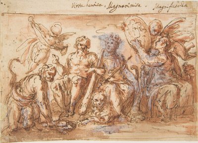 Figure allegoriche: Forza, Ercole che strangola l