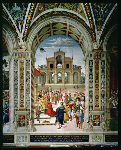 Enea Silvio Piccolomini è incoronato poeta laureato da Federico III nel 1442 da Bernardino di Betto Pinturicchio