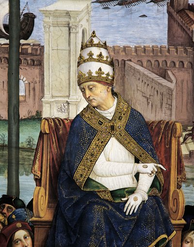 Italia, Siena, Cattedrale, Biblioteca Piccolomini, Pio II arriva ad Ancona per accelerare la crociata, (dettaglio) da Storie di Pio II da Bernardino di Betto Pinturicchio