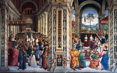 Pio II arriva ad Ancona per iniziare la crociata (XVI secolo), affresco di Pinturicchio, Biblioteca Piccolomini, Cattedrale di Siena, Toscana, Italia da Bernardino di Betto Pinturicchio