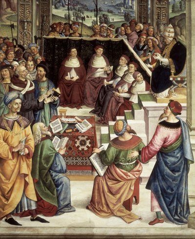 Pio II convocato a Mantova per la dieta organizzata per pianificare la Crociata contro i Turchi, dettaglio delle Storie di Pio II da Bernardino di Betto Pinturicchio