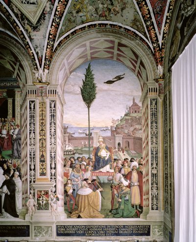 Papa Pio II (1405-64), ad Ancona, benedice la flotta in partenza per la Terra Santa il 15 agosto 1464 da Bernardino di Betto Pinturicchio