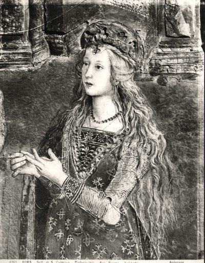 Santa Caterina, forse un ritratto di Lucrezia Borgia (1480-1519) dal ciclo Vite dei Santi, Sala dei Santi, 1492-94 da Bernardino di Betto Pinturicchio