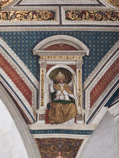 San Gregorio Magno (dettaglio dei Dottori della Chiesa) (affresco) da Bernardino di Betto Pinturicchio