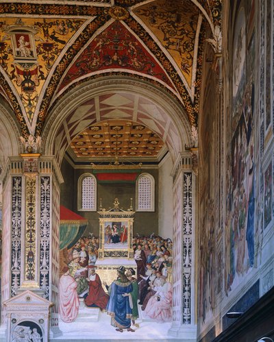Storie di Pio II: Piccolomini eletto cardinale da Bernardino di Betto Pinturicchio