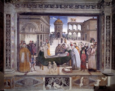 Storia di San Bernardino, la morte del santo da Bernardino di Betto Pinturicchio