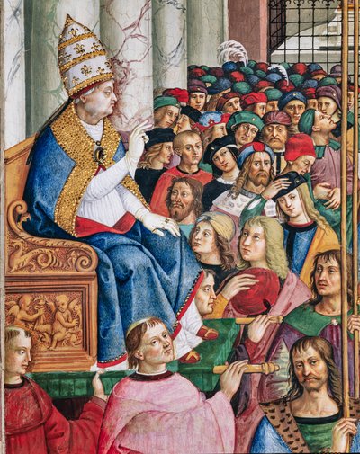 Biblioteca Piccolomini, parete sud-ovest: "Enea Silvio, eletto papa con il nome di Pio II, entra in San Pietro, 3 settembre" da Bernardino di Betto Pinturicchio