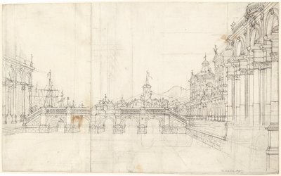 Un Capriccio di Palazzi e una Loggia di Fronte a un Ponte Classico da Bernardo Bellotto