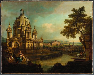 Un capriccio con una chiesa a cupola e edifici a Pirna da Bernardo Bellotto