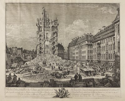 Le rovine della vecchia Kreuzkirche, Dresda da Bernardo Bellotto