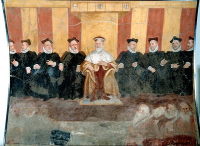 Il Doge di Genova Giacomo Durazzo Grimaldi circondato dai Senatori (affresco di Bernardo Castello, 16° secolo, Genova, Museo di Sant