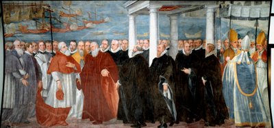 Il Doge di Genova Giacomo Durazzo Grimaldi (circa 1503-1579) accoglie il Cardinale Giovanni Morone al porto di Genova, affresco di Bernardo Castello (1557-1629) 16° secolo Genova, Museo di Sant