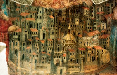 Veduta di Firenze, dettaglio da "La Madonna della Misericordia", 1342 da Bernardo Daddi