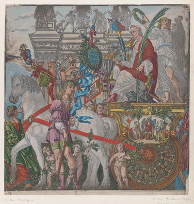 Giulio Cesare nel suo carro trainato da cavalli, dal Trionfo di Giulio Cesare, 1599 da Bernardo Malpizzi