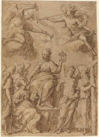 Ecclesia circondata da angeli che tengono gli strumenti della Passione da Bernardo Strozzi