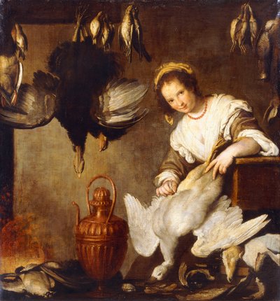 La cuoca - Una cameriera di cucina che spenna un