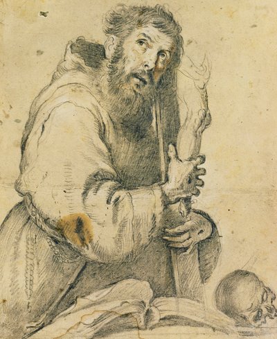 San Francesco che tiene un crocifisso tra le braccia da Bernardo Strozzi