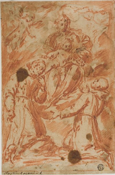 Vergine e Bambino in Gloria Adorati da Due Santi Monaci da Bernardo Strozzi