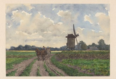 Paesaggio con mulino e carro a Vorden da Bernardus Bueninck (signed by artist)