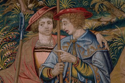 Arazzo fiammingo. Serie La Fondazione di Roma: Faustolo incontra Romolo e Remo. Cartonista Barend van Orley (?). Manifattura Bruxelles. 1525-1530. (dettaglio) da Bernart van (attr. to) Orley