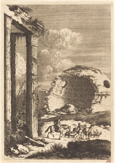 Pastori che viaggiano davanti a una rotonda in rovina da Bernhard Zaech after Jonas Umbach