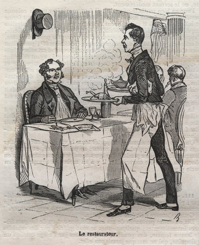 Le restaurateur - incisione in "La Physiologie du gout" di Jean Anthelme Brillat Savarin da Bertall