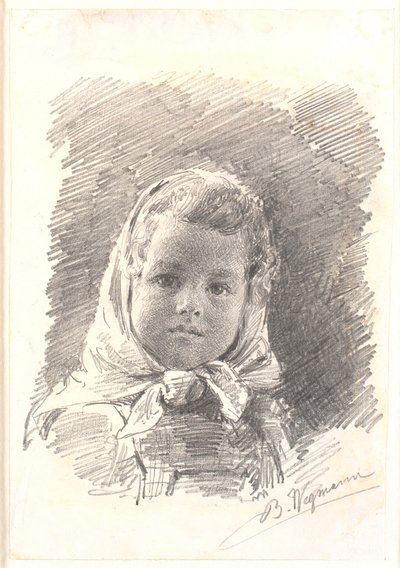 Ritratto di una bambina con un fazzoletto in testa da Bertha Wegmann