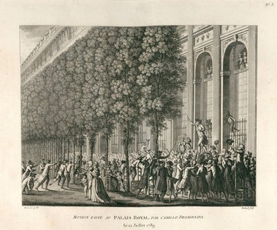 Mozione presentata al Palais Royal da Camille Desmoulins il 12 luglio 1789 da Berthault