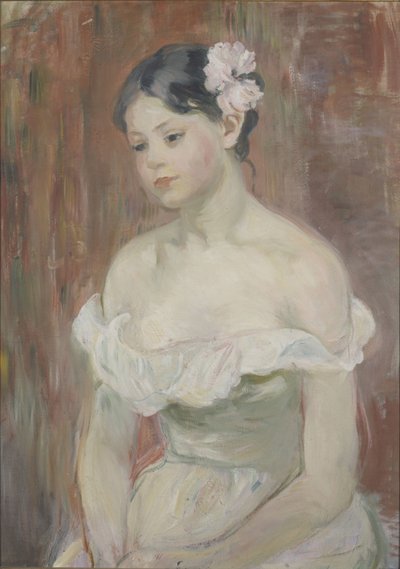 Ragazza con décolleté e fiore nei capelli da Berthe Morisot