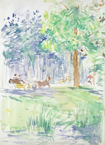 Cavallo e carrozza su una strada boschiva da Berthe Morisot