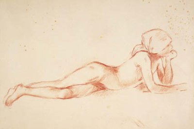 Giovane ragazza nuda sdraiata con un fazzoletto sulla testa da Berthe Morisot