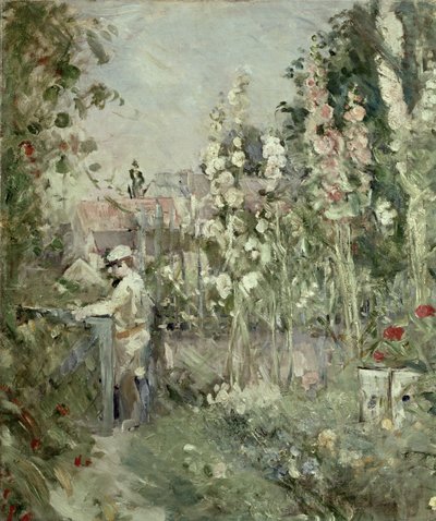 Ragazzo giovane tra gli alcea rosea da Berthe Morisot