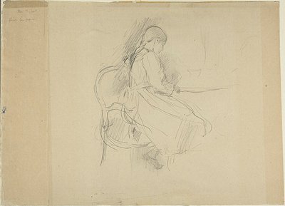 Giovane ragazza seduta a un tavolo da Berthe Morisot