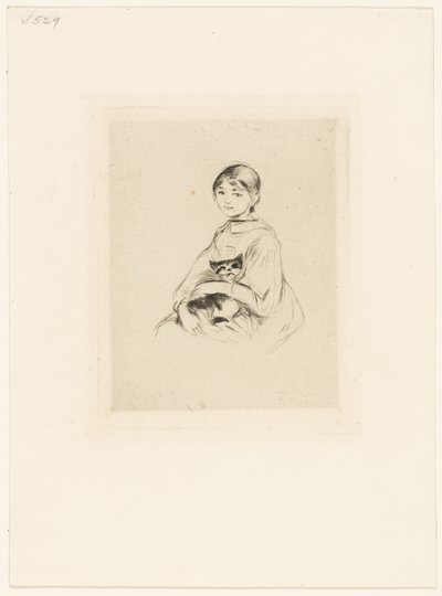 Giovane ragazza con gatto da Berthe Morisot