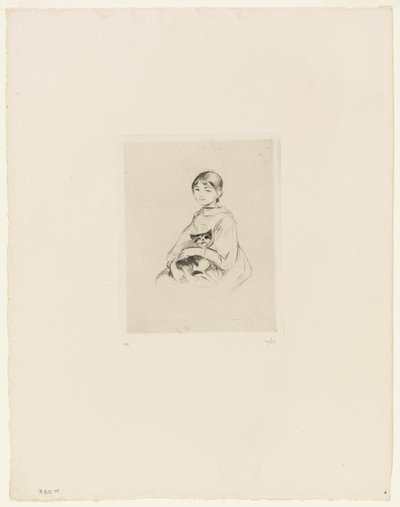 Giovane ragazza con gatto da Berthe Morisot