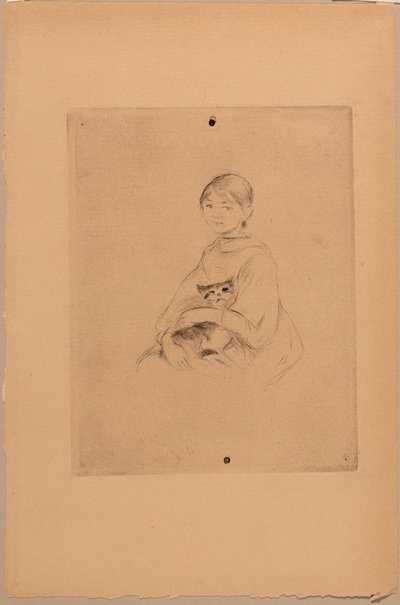 Ragazza con gatto, 1888 circa (acquaforte) da Berthe Morisot