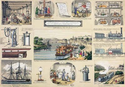 Storia del vapore, illustrazione per un libro di testo educativo, metà del XIX secolo da Bertmont