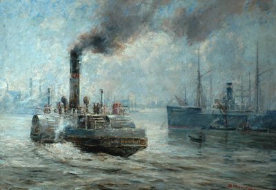 Una giornata nebbiosa sul fiume Rochester da Bertram Priestman