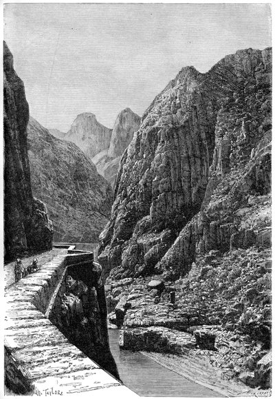 Veduta presa sulla rotta carovaniera di Shabet el Akra, Algeria, circa 1890 da Auguste Bertrand