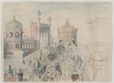 Truppe britanniche in una città Sikh, probabilmente Allahabad da Bethune Donald Grant