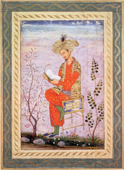 Babur (r.1526-30) che legge, Mughal da Bishn Das